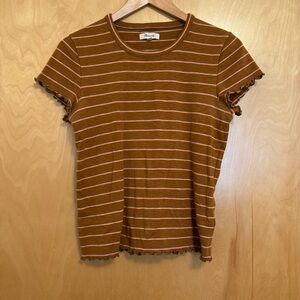 Madewell Brown Striped Short Sleeve Ruffle Baby Tee